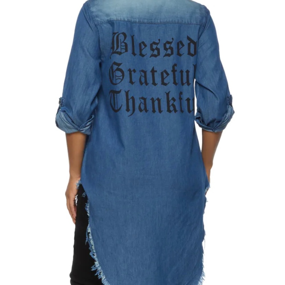 Denim Thrill “Blessed Grateful Thankful” ladies Shirt - Medium